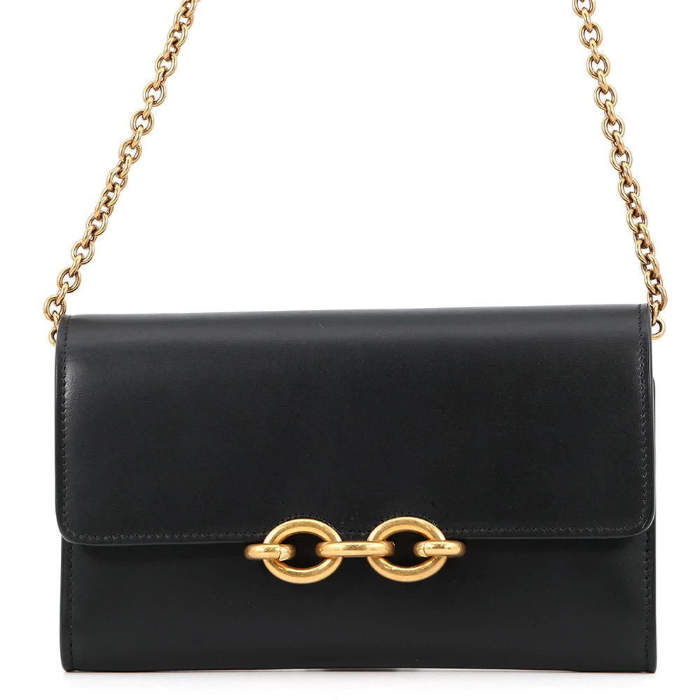 Saint Laurent Paris Chain Shoulder Wallet Le Maillon Calfskin Black